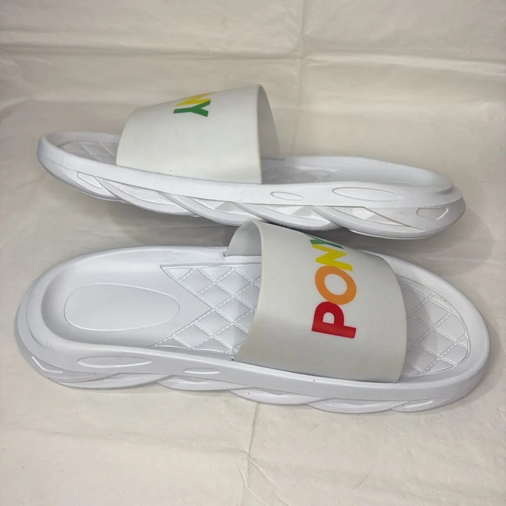 Pony Men’s Rainbow Slides White 10 Slides Slip-on Pool Basketball Beach Casual